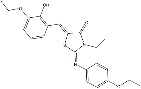 5-(3-ethoxy-2-hydroxybenzylidene)-2-[(4-ethoxyphenyl)imino]-3-ethyl-1,3-thiazolidin-4-one Struktur