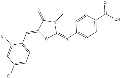 4-{[5-(2,4-dichlorobenzylidene)-3-methyl-4-oxo-1,3-thiazolidin-2-ylidene]amino}benzoic acid Struktur