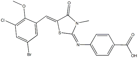 4-{[5-(5-bromo-3-chloro-2-methoxybenzylidene)-3-methyl-4-oxo-1,3-thiazolidin-2-ylidene]amino}benzoic acid Struktur