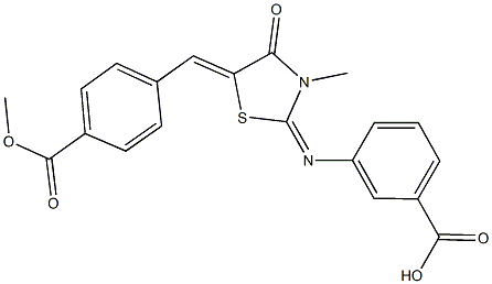 3-({5-[4-(methoxycarbonyl)benzylidene]-3-methyl-4-oxo-1,3-thiazolidin-2-ylidene}amino)benzoic acid Struktur