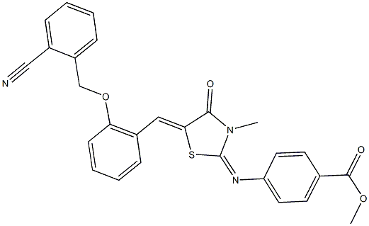 methyl 4-[(5-{2-[(2-cyanobenzyl)oxy]benzylidene}-3-methyl-4-oxo-1,3-thiazolidin-2-ylidene)amino]benzoate Struktur