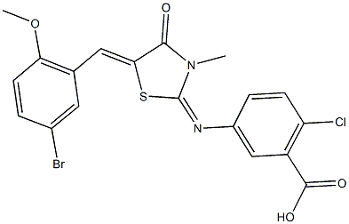 5-{[5-(5-bromo-2-methoxybenzylidene)-3-methyl-4-oxo-1,3-thiazolidin-2-ylidene]amino}-2-chlorobenzoic acid Struktur