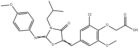 [2-chloro-4-({3-isobutyl-2-[(4-methoxyphenyl)imino]-4-oxo-1,3-thiazolidin-5-ylidene}methyl)-6-methoxyphenoxy]acetic acid Struktur