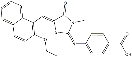 4-({5-[(2-ethoxy-1-naphthyl)methylene]-3-methyl-4-oxo-1,3-thiazolidin-2-ylidene}amino)benzoic acid Struktur