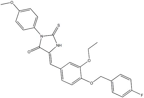 5-{3-ethoxy-4-[(4-fluorobenzyl)oxy]benzylidene}-3-(4-methoxyphenyl)-2-thioxo-4-imidazolidinone Struktur