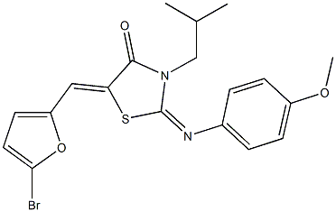 5-[(5-bromo-2-furyl)methylene]-3-isobutyl-2-[(4-methoxyphenyl)imino]-1,3-thiazolidin-4-one Struktur