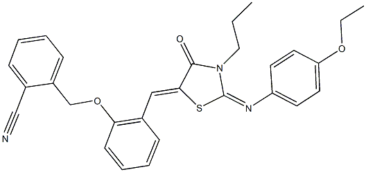 2-{[2-({2-[(4-ethoxyphenyl)imino]-4-oxo-3-propyl-1,3-thiazolidin-5-ylidene}methyl)phenoxy]methyl}benzonitrile Struktur