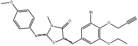 5-[3-bromo-5-ethoxy-4-(2-propynyloxy)benzylidene]-2-[(4-methoxyphenyl)imino]-3-methyl-1,3-thiazolidin-4-one Struktur