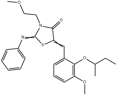 5-(2-sec-butoxy-3-methoxybenzylidene)-3-(2-methoxyethyl)-2-(phenylimino)-1,3-thiazolidin-4-one Struktur