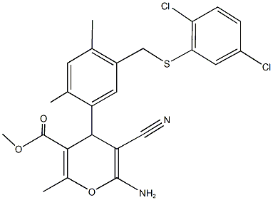 methyl 6-amino-5-cyano-4-(5-{[(2,5-dichlorophenyl)sulfanyl]methyl}-2,4-dimethylphenyl)-2-methyl-4H-pyran-3-carboxylate Struktur