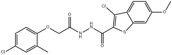 3-chloro-N'-[(4-chloro-2-methylphenoxy)acetyl]-6-methoxy-1-benzothiophene-2-carbohydrazide Struktur