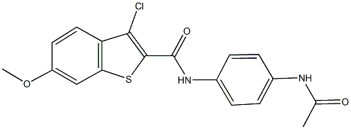 N-[4-(acetylamino)phenyl]-3-chloro-6-methoxy-1-benzothiophene-2-carboxamide Struktur