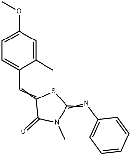 5-(4-methoxy-2-methylbenzylidene)-3-methyl-2-(phenylimino)-1,3-thiazolidin-4-one Struktur