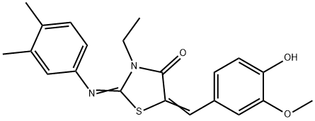 2-[(3,4-dimethylphenyl)imino]-3-ethyl-5-(4-hydroxy-3-methoxybenzylidene)-1,3-thiazolidin-4-one Struktur