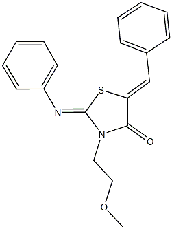 5-benzylidene-3-(2-methoxyethyl)-2-(phenylimino)-1,3-thiazolidin-4-one Struktur