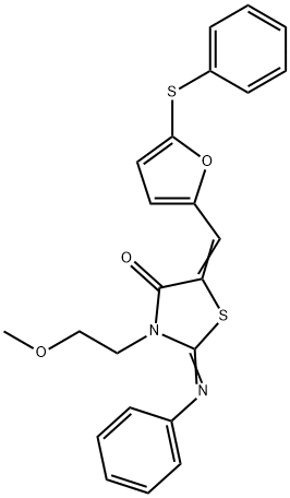 3-(2-methoxyethyl)-2-(phenylimino)-5-{[5-(phenylsulfanyl)-2-furyl]methylene}-1,3-thiazolidin-4-one Struktur