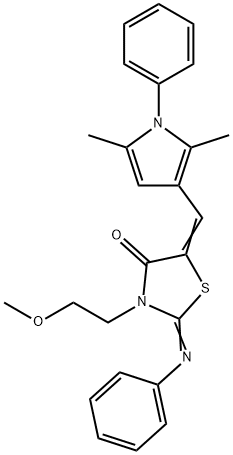 5-[(2,5-dimethyl-1-phenyl-1H-pyrrol-3-yl)methylene]-3-(2-methoxyethyl)-2-(phenylimino)-1,3-thiazolidin-4-one Struktur