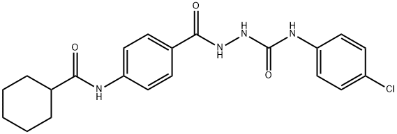 N-(4-chlorophenyl)-2-{4-[(cyclohexylcarbonyl)amino]benzoyl}hydrazinecarboxamide Struktur