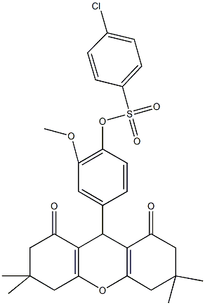 2-methoxy-4-(3,3,6,6-tetramethyl-1,8-dioxo-2,3,4,5,6,7,8,9-octahydro-1H-xanthen-9-yl)phenyl 4-chlorobenzenesulfonate Struktur