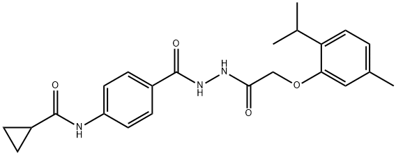 N-[4-({2-[(2-isopropyl-5-methylphenoxy)acetyl]hydrazino}carbonyl)phenyl]cyclopropanecarboxamide Struktur