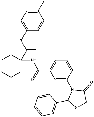 N-(1-{[(4-methylphenyl)amino]carbonyl}cyclohexyl)-3-(4-oxo-2-phenyl-1,3-thiazolidin-3-yl)benzamide Struktur