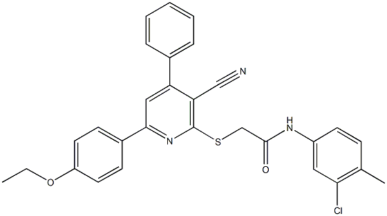 N-(3-chloro-4-methylphenyl)-2-{[3-cyano-6-(4-ethoxyphenyl)-4-phenyl-2-pyridinyl]sulfanyl}acetamide Struktur