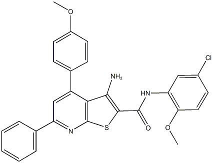 3-amino-N-(5-chloro-2-methoxyphenyl)-4-(4-methoxyphenyl)-6-phenylthieno[2,3-b]pyridine-2-carboxamide Struktur