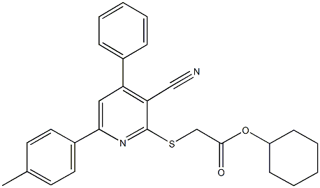 cyclohexyl {[3-cyano-6-(4-methylphenyl)-4-phenyl-2-pyridinyl]sulfanyl}acetate Struktur