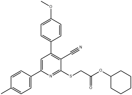 cyclohexyl {[3-cyano-4-(4-methoxyphenyl)-6-(4-methylphenyl)-2-pyridinyl]sulfanyl}acetate Struktur