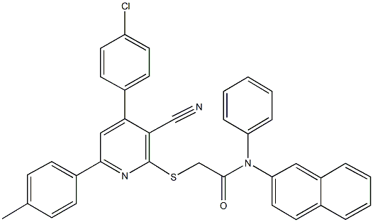 2-{[4-(4-chlorophenyl)-3-cyano-6-(4-methylphenyl)-2-pyridinyl]sulfanyl}-N-(2-naphthyl)-N-phenylacetamide Struktur