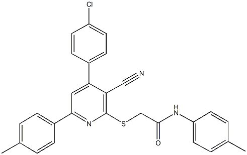 2-{[4-(4-chlorophenyl)-3-cyano-6-(4-methylphenyl)-2-pyridinyl]sulfanyl}-N-(4-methylphenyl)acetamide Struktur