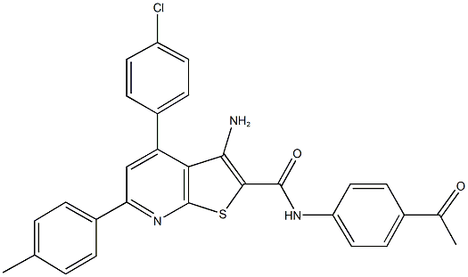 N-(4-acetylphenyl)-3-amino-4-(4-chlorophenyl)-6-(4-methylphenyl)thieno[2,3-b]pyridine-2-carboxamide Struktur