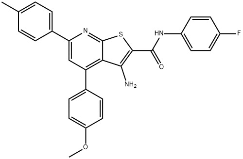 3-amino-N-(4-fluorophenyl)-4-(4-methoxyphenyl)-6-(4-methylphenyl)thieno[2,3-b]pyridine-2-carboxamide Struktur