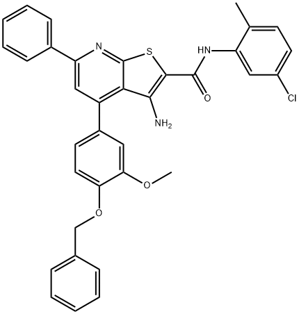 3-amino-4-[4-(benzyloxy)-3-methoxyphenyl]-N-(5-chloro-2-methylphenyl)-6-phenylthieno[2,3-b]pyridine-2-carboxamide Struktur