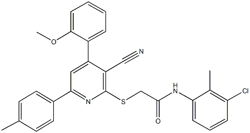 N-(3-chloro-2-methylphenyl)-2-{[3-cyano-4-(2-methoxyphenyl)-6-(4-methylphenyl)-2-pyridinyl]sulfanyl}acetamide Struktur