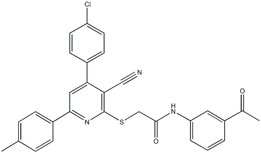 N-(3-acetylphenyl)-2-{[4-(4-chlorophenyl)-3-cyano-6-(4-methylphenyl)-2-pyridinyl]sulfanyl}acetamide Struktur