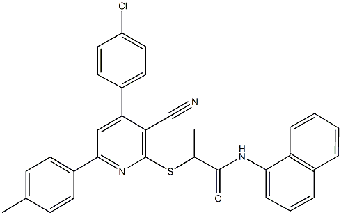 2-{[4-(4-chlorophenyl)-3-cyano-6-(4-methylphenyl)-2-pyridinyl]sulfanyl}-N-(1-naphthyl)propanamide Struktur