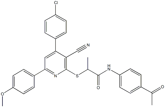 N-(4-acetylphenyl)-2-{[4-(4-chlorophenyl)-3-cyano-6-(4-methoxyphenyl)-2-pyridinyl]sulfanyl}propanamide Struktur