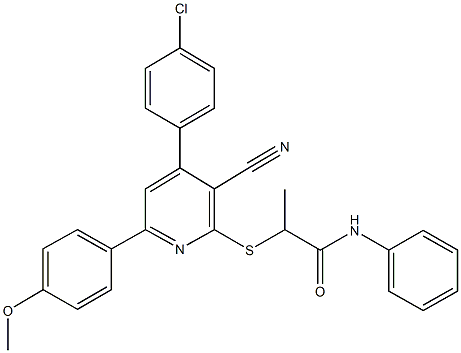 2-{[4-(4-chlorophenyl)-3-cyano-6-(4-methoxyphenyl)-2-pyridinyl]sulfanyl}-N-phenylpropanamide Struktur