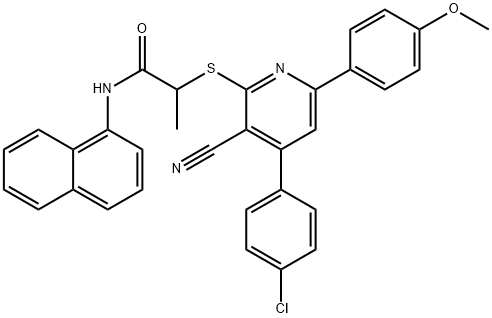 2-{[4-(4-chlorophenyl)-3-cyano-6-(4-methoxyphenyl)-2-pyridinyl]sulfanyl}-N-(1-naphthyl)propanamide Struktur