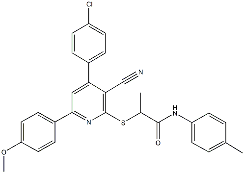 2-{[4-(4-chlorophenyl)-3-cyano-6-(4-methoxyphenyl)-2-pyridinyl]sulfanyl}-N-(4-methylphenyl)propanamide Struktur