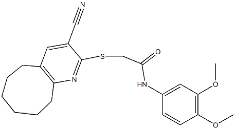 2-[(3-cyano-5,6,7,8,9,10-hexahydrocycloocta[b]pyridin-2-yl)sulfanyl]-N-(3,4-dimethoxyphenyl)acetamide Struktur