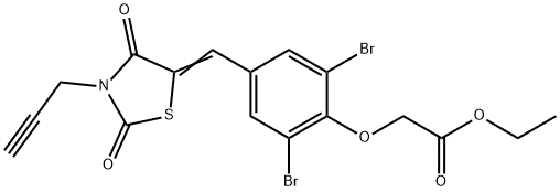 ethyl (2,6-dibromo-4-{[2,4-dioxo-3-(2-propynyl)-1,3-thiazolidin-5-ylidene]methyl}phenoxy)acetate Struktur