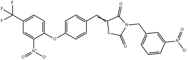 3-{3-nitrobenzyl}-5-{4-[2-nitro-4-(trifluoromethyl)phenoxy]benzylidene}-1,3-thiazolidine-2,4-dione Struktur