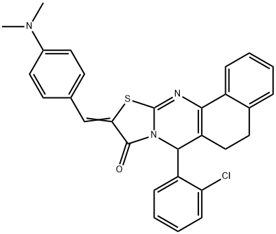 7-(2-chlorophenyl)-10-[4-(dimethylamino)benzylidene]-5,7-dihydro-6H-benzo[h][1,3]thiazolo[2,3-b]quinazolin-9(10H)-one Struktur