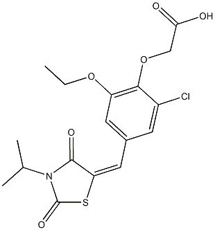 {2-chloro-6-ethoxy-4-[(3-isopropyl-2,4-dioxo-1,3-thiazolidin-5-ylidene)methyl]phenoxy}acetic acid Struktur