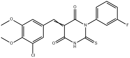 5-(3-chloro-4,5-dimethoxybenzylidene)-1-(3-fluorophenyl)-2-thioxodihydropyrimidine-4,6(1H,5H)-dione Struktur