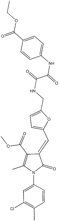 methyl 1-(3-chloro-4-methylphenyl)-4-{[5-({[[4-(ethoxycarbonyl)anilino](oxo)acetyl]amino}methyl)-2-furyl]methylene}-2-methyl-5-oxo-4,5-dihydro-1H-pyrrole-3-carboxylate Struktur