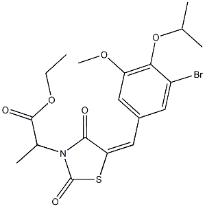 ethyl 2-[5-(3-bromo-4-isopropoxy-5-methoxybenzylidene)-2,4-dioxo-1,3-thiazolidin-3-yl]propanoate Struktur