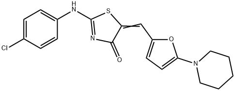 2-[(4-chlorophenyl)imino]-5-{[5-(1-piperidinyl)-2-furyl]methylene}-1,3-thiazolidin-4-one Struktur